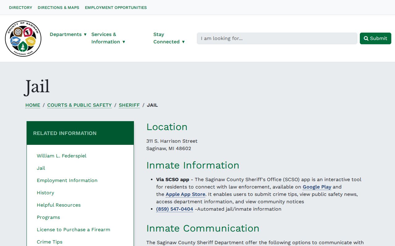 Saginaw County Jail release information source