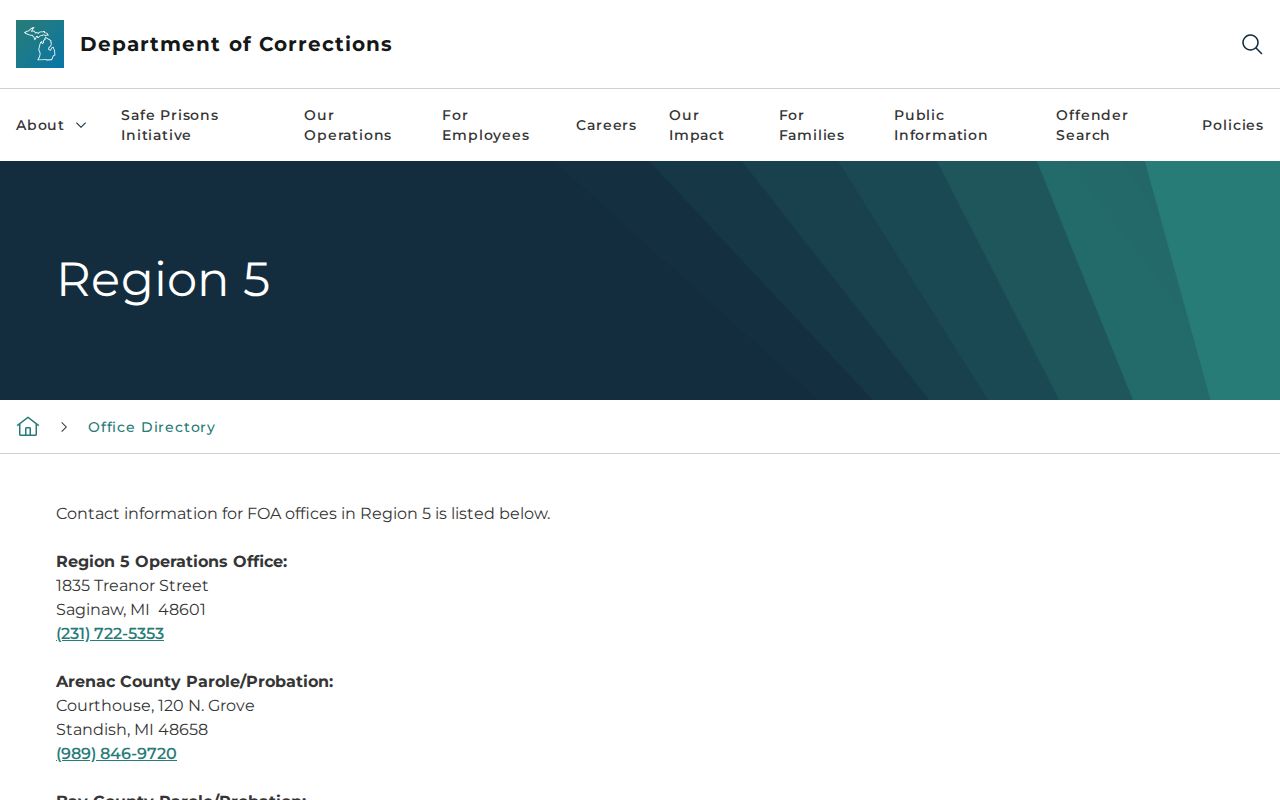 Saginaw County parole and probation office directory for supervision records