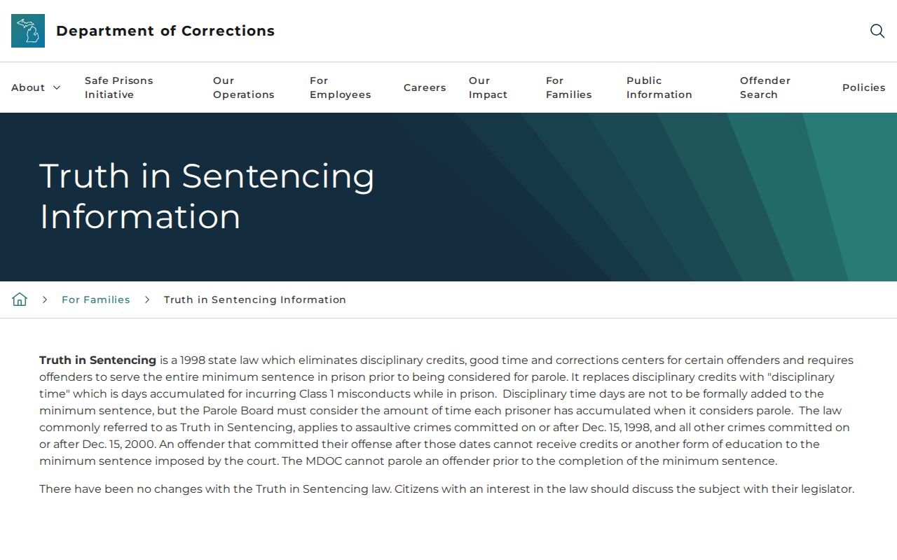 Michigan release date rules for Saginaw Correctional Facility